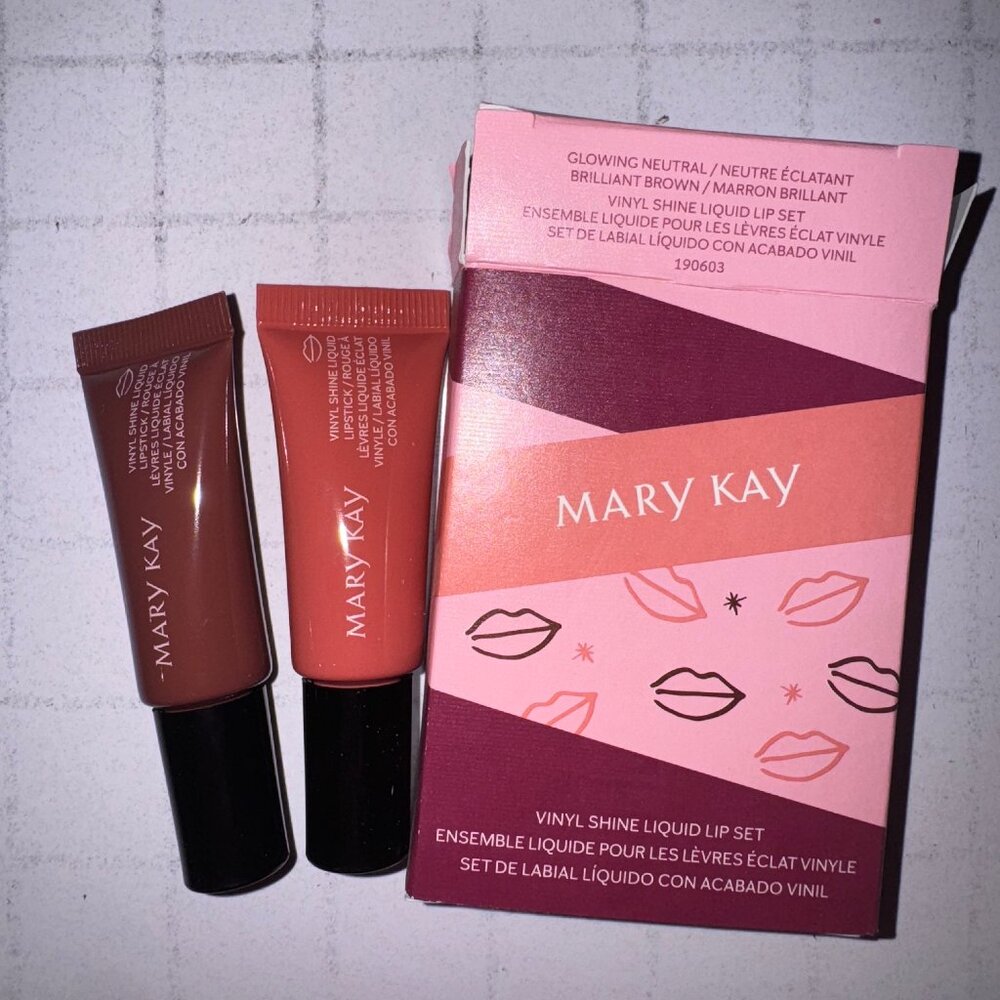 Mary Kay Vinyl Shine Liquid Lip Set GLOWING NEUTRAL & BRILLIANT BROWN